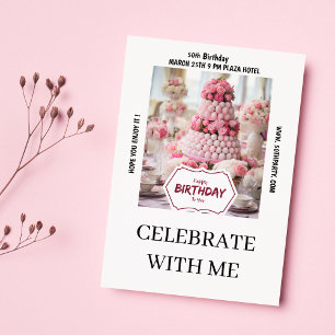 Invitation Gâteau rose bourguignon photo 50e anniversaire