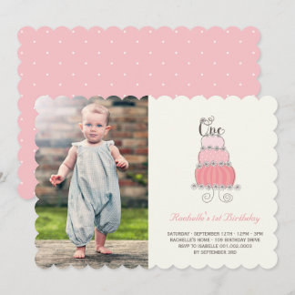 Invitation Gâteau Rose Fantaisie Bébé Fille Première Annivers