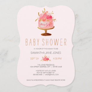 Invitation Gâteau rose floral C'est une fille Baby shower Inv