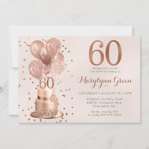 Invitation Gâteau Rose Gold 60e Anniversaire