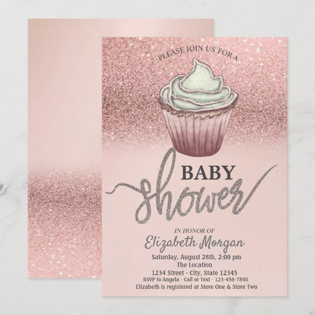 Invitation Gâteau rose gold pailleté  (Devant / Derrière)
