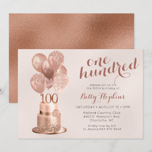 Invitation Gâteau Rose Gold pour 100e Anniversaire