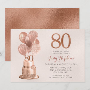 Invitation Gâteau rose gold pour 80e anniversaire
