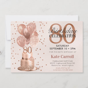 Invitation Gâteau rose gold pour 80e anniversaire