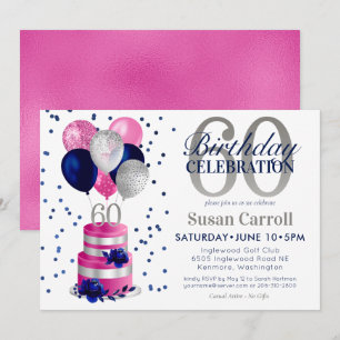 Invitation Gâteau rose pour 60e anniversaire