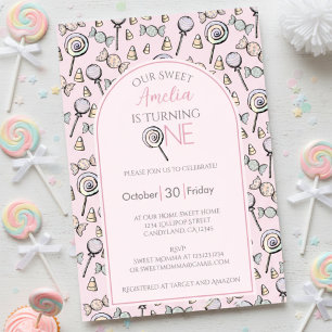 Invitation Gâteau Rose Premier 1er Anniversaire Photo