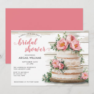 Invitation Gâteau rose rustique Fête des mariées florale