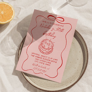 Invitation Gâteau rouge rose à la main tiré Quirky unique Ann