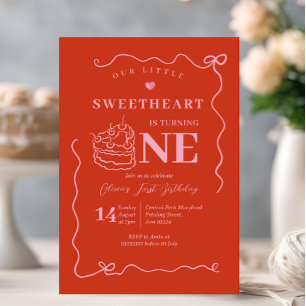 Invitation Gâteau Rouge Rose Petit Amiant Tourner Un