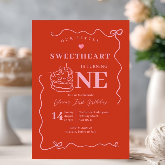 Invitation Gâteau Rouge Rose Petit Amiant Tourner Un (Créateur téléchargé)