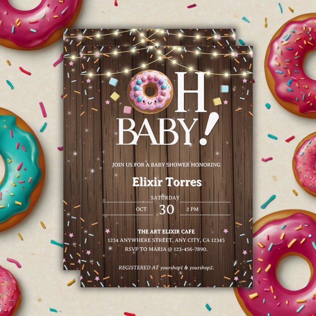 Invitation Gâteau Rustique Oh Bébé Donut & Kawaii Baby Shower (Créateur téléchargé)