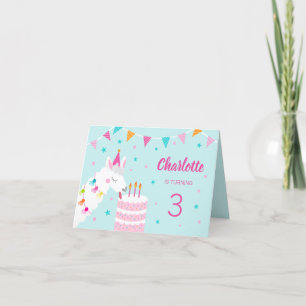 Invitation Gâteau tout Llama amusant 3e anniversaire Aqua