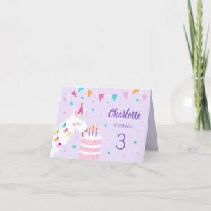 Invitation Gâteau tout Llama amusant 3ème anniversaire violet