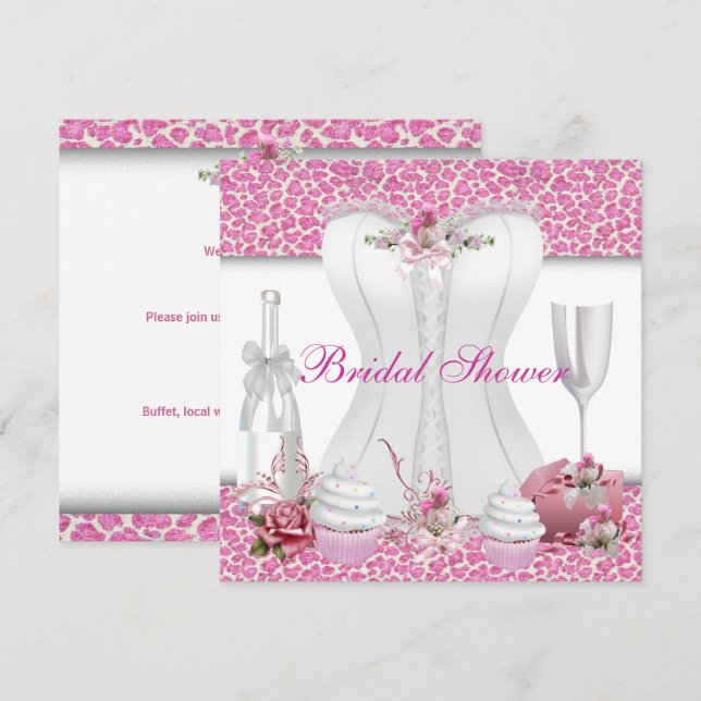 Invitation Gâteaux blancs roses de douche de mariée Champagne (Devant / Derrière)