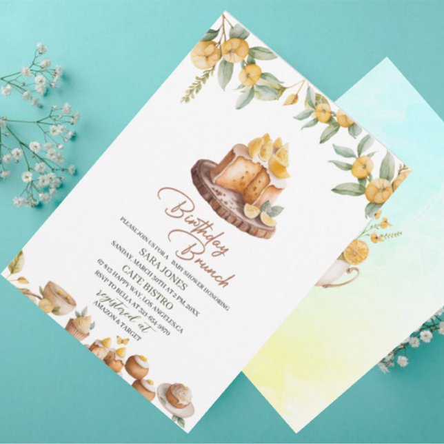 Invitation Gâteaux citron Aquarelle Brunch d'anniversaire (Créateur téléchargé)