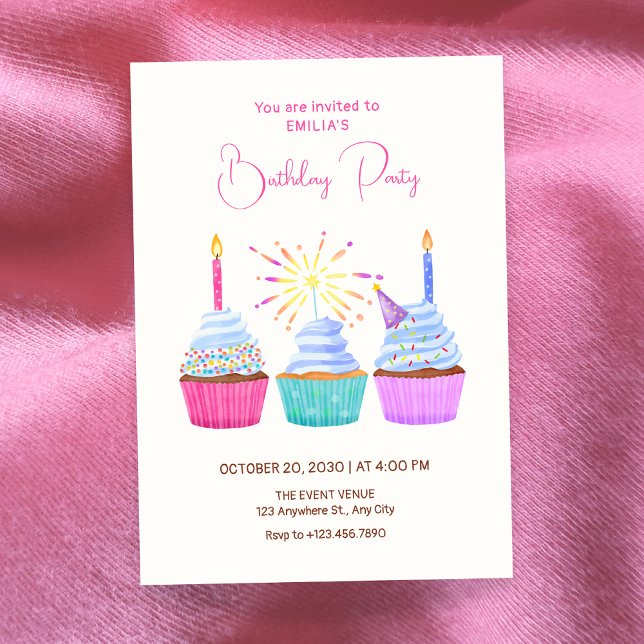 Invitation Gâteaux d'anniversaire à l'aquarelle (Créateur téléchargé)