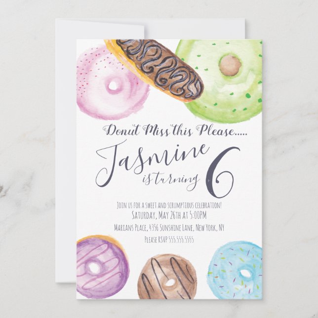 Invitation Gâteaux d'anniversaire glaçés Éclairs Donuts aquar (Devant)