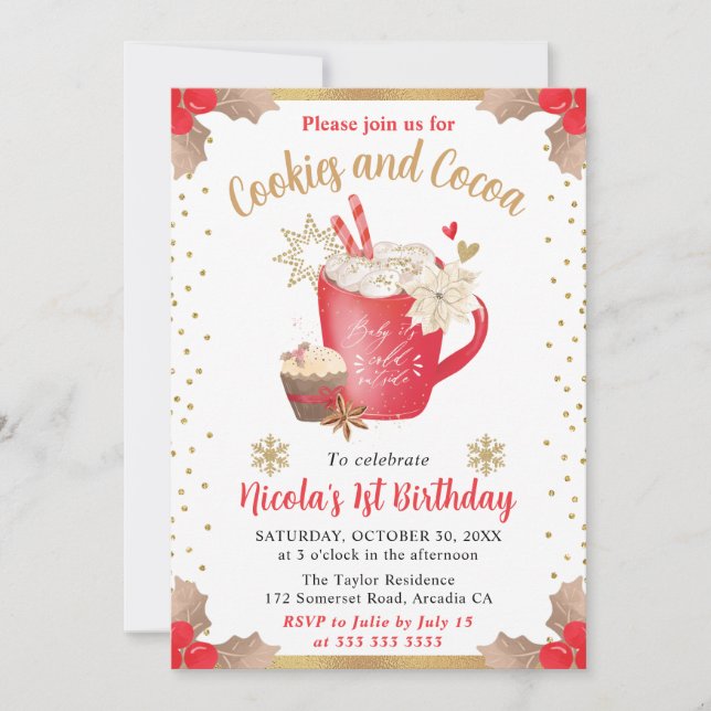 Invitation Gâteaux de l'hiver à l'aquarelle et anniversaire a (Devant)