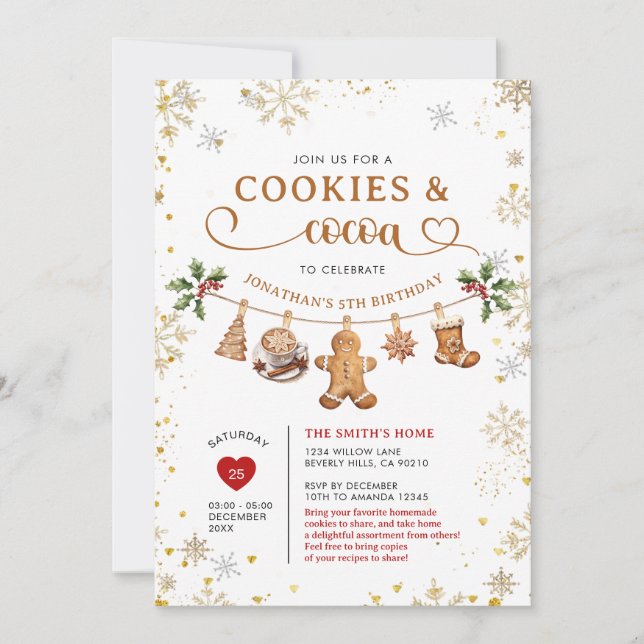 Invitation Gâteaux de l'hiver & Biscuits de Noël Anniversaire (Devant)