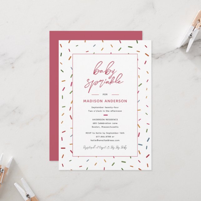 Invitation Gâteaux de Naissance Bébé Sprinkle Baby Shower (Devant/Arrière en situation)