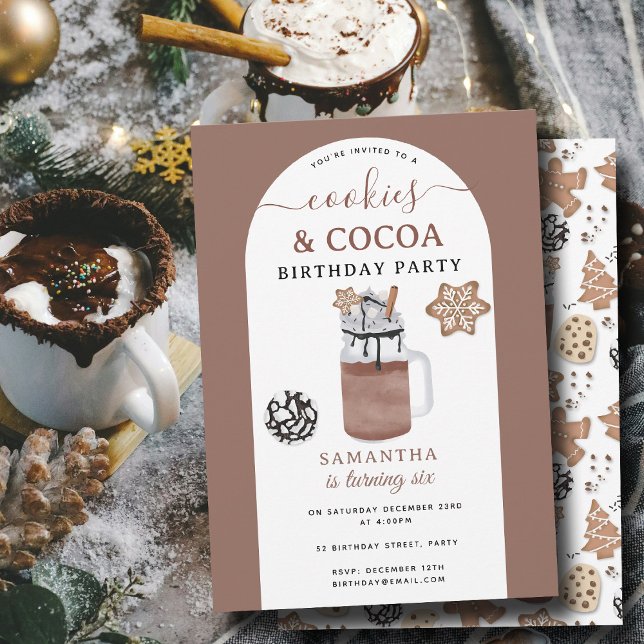 Invitation Gâteaux de Noël & Chocolat Chaud Enfants Anniversa (Cookies & Cocoa Hot Chocolate Kids Winter Birthday Invitation)