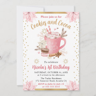 Invitation Gâteaux d'hiver rose aquarelle et anniversaire au