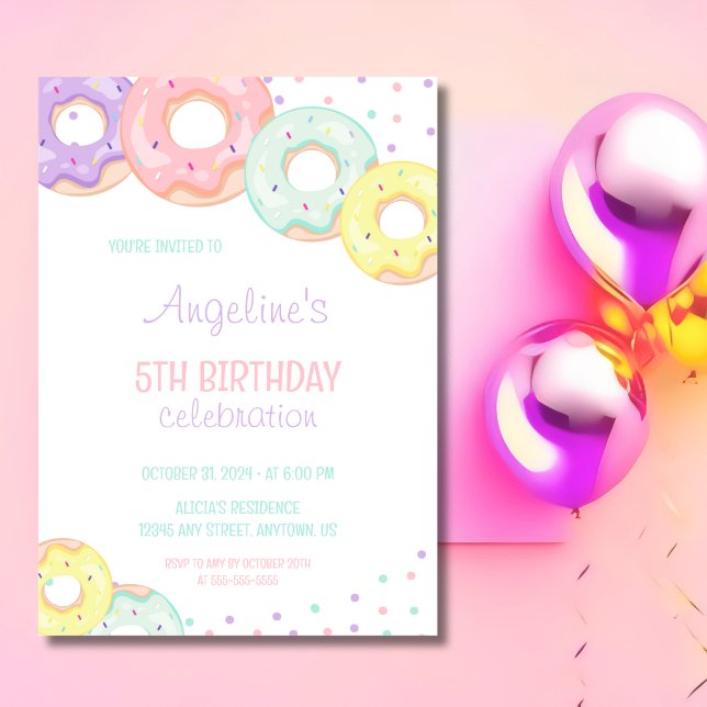 Invitation Gâteaux Donuts Colorés Anniversaire Enfants (Créateur téléchargé)