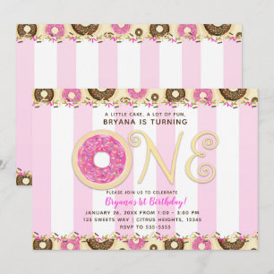 Invitation Gâteaux Donuts Rose Marron Sprinkles Fête d'annive
