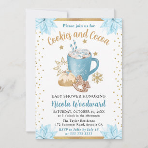 Invitation Gâteaux et cacao d'hiver bleu à l'aquarelle et Bab