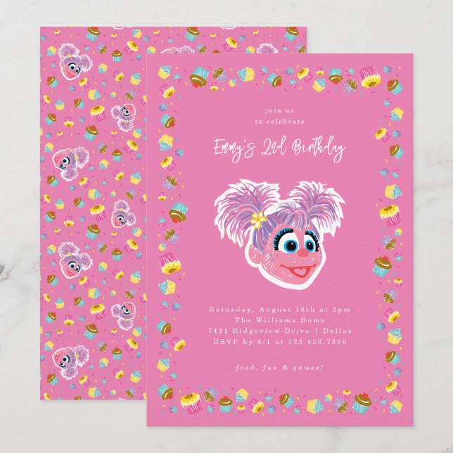 Invitation Gâteaux et Confettis d'Anniversaire d'Abby Cadabby (Devant / Derrière)