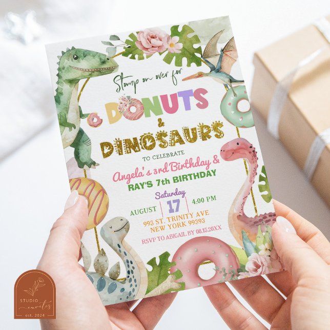 Invitation Gâteaux et Dinosaures Anniversaire Commun Frères e (Créateur téléchargé)