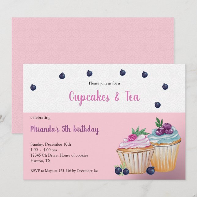 Invitation Gâteaux Et Fête D'anniversaire Thé (Devant / Derrière)