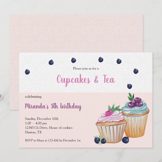 Invitation Gâteaux Et Fête D'anniversaire Thé (Devant / Derrière)