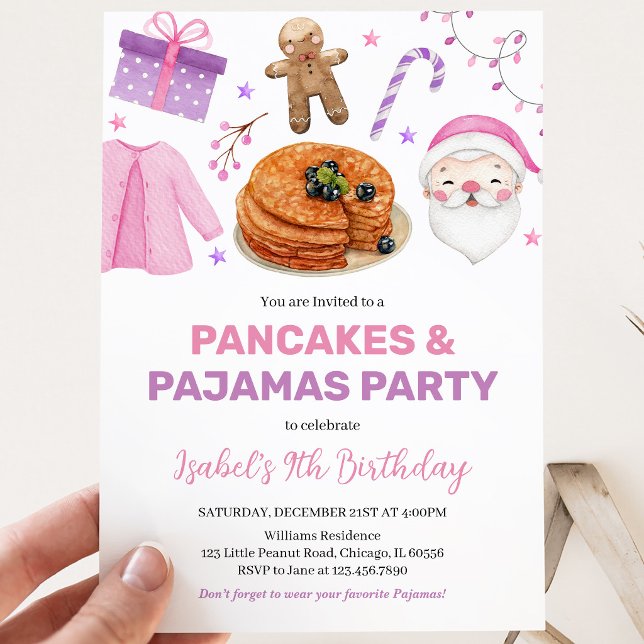 Invitation Gâteaux et Pyjamas Rose Violet Anniversaire (Créateur téléchargé)