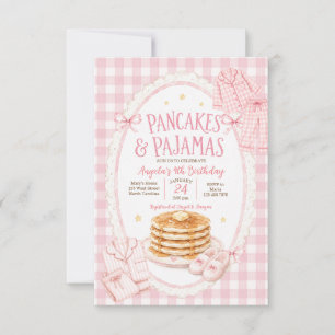 Invitation Gâteaux gingham rose et pyjama Fille Anniversaire