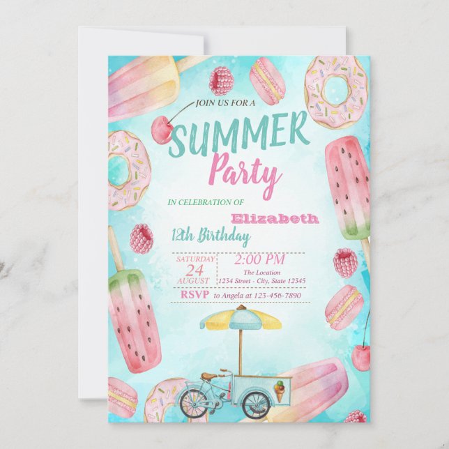 Invitation Gâteaux,Macarons,Glace Vélo Fête d'anniversaire (Devant)