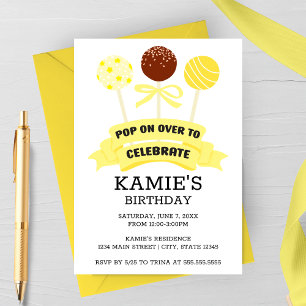 Invitation Gâteaux Pops Jaunes Fête d'Anniversaire