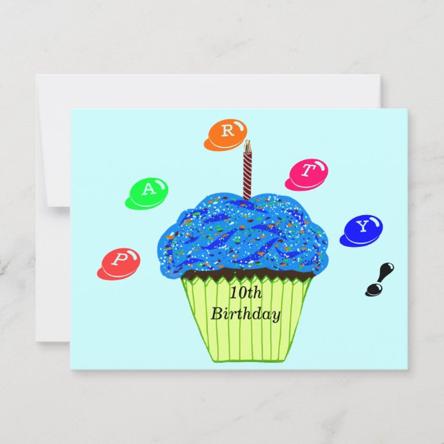 Invitation Gâteaux pour fête des 10 ans Bleu Vert (Devant)
