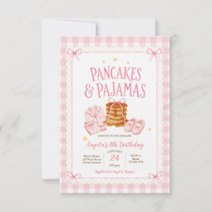 Invitation Gâteaux roses à carreaux et pyjama pour anniversai