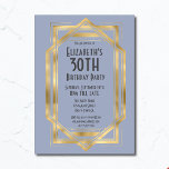 Invitation Gatsby 1920 Art Déco Blue | Gold 30th Birthday<br><div class="desc">Art Déco Grand Design de fête d'anniversaire en bleu et or. Idéal pour une fête sur le thème des années 1920. La papeterie correspondante est disponible dans le magasin. Les modèles sont prêts à personnaliser et à customiser avec les détails de votre fête.</div>