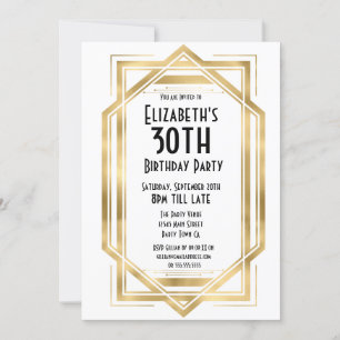 Invitation Gatsby 1920s Art Déco Blanc   Or 30e Anniversaire