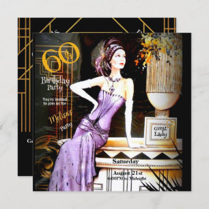 Invitation Gatsby Art Déco 60e fête d'anniversaire