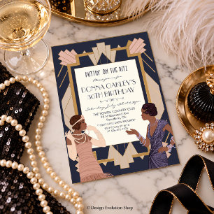Invitation Gatsby Art déco Anniversaire Afro-Américain