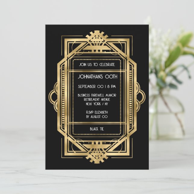 Invitation Gatsby art déco cadre or do-it-yourself fête photo (Debout devant)