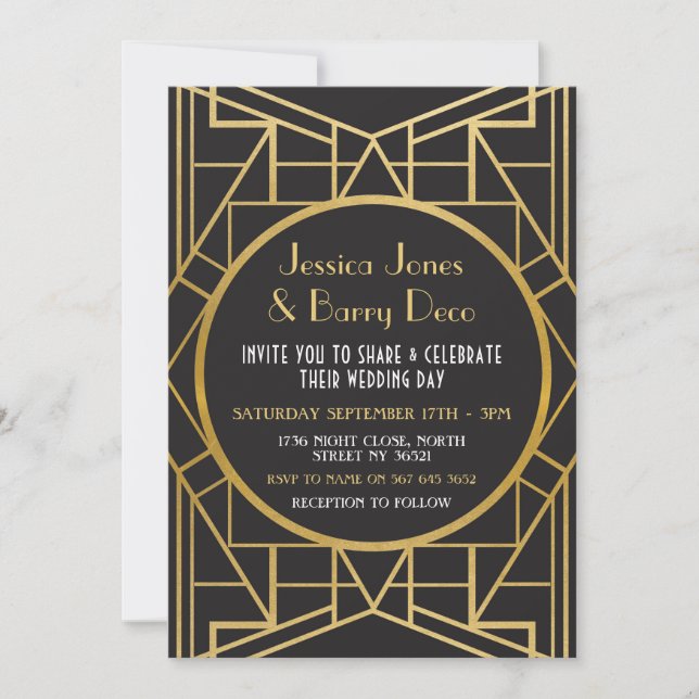 Invitation Gatsby Art déco des années 1920 Great 20's Wedding (Devant)
