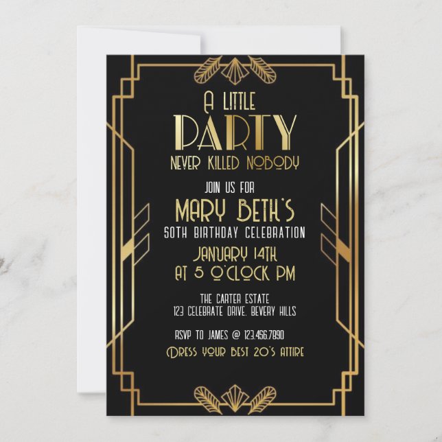 Invitation Gatsby, Art Deco, murder mystery, Soirees (Devant)