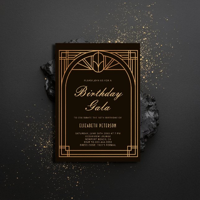 Invitation Gatsby Art Déco Nouveau Cadre Roaring 20 ans Anniv (gatsby party invitation roaring 20s twenties art deco nouveau frame black gold prohibition)