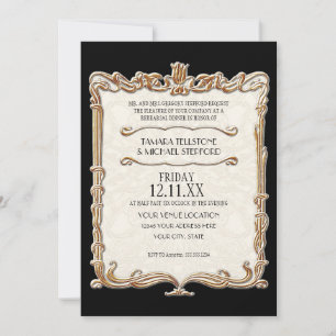 Invitation Gatsby Art Déco Nouveau dentelle Faux Gold Tulip