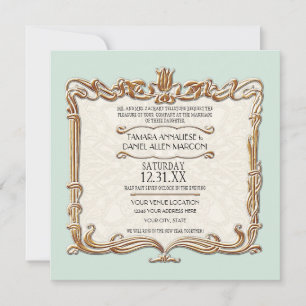 Invitation Gatsby Art Déco Nouveau dentelle Faux Gold Tulip
