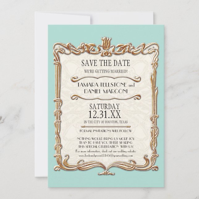 Invitation Gatsby Art Déco Nouveau dentelle Faux Gold Tulip (Devant)